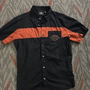 Harley-Davidson Men's Black and Orange Casual Shirt